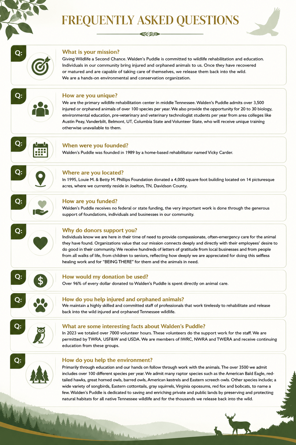 Green FAQ infographic with icons